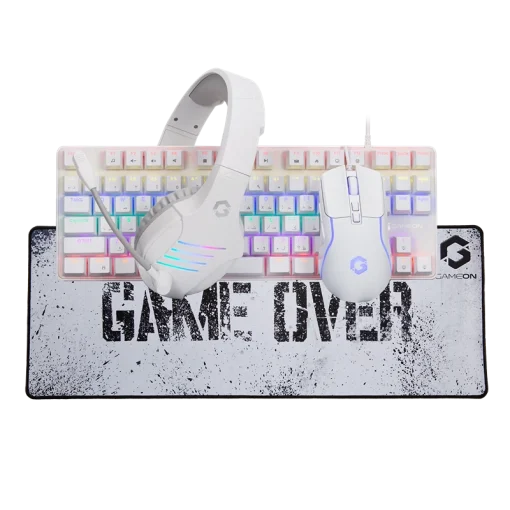 GAMEON VIPER XA All-In-One Arctic Series Gaming Bundle – Mechanical Keyboard, Headset, Mouse & Mousepad with RGB Lighting Effects, Blue Switches, 7200 DPI, Immersive Sound, Ergonomic Design (Model GO-VIPER-XA)