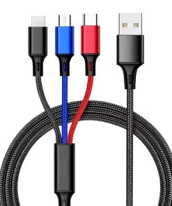 4FT Multi Charging Cable – Short Multicolor Nylon Braided 3 in 1 Universal Charging Cable with IP/Type-C Ports, Compatible with Multiple Devices: Phone, Tablet