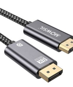 DisplayPort Male-to-Male 8K 60Hz 1.4 Braided Cable – 8K@60Hz, 4K@144Hz, 1080P@240Hz Resolutions, 24K Gold Plated Connector, Nylon Braided, 2 Meters, Gray