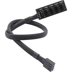 PWM Fan Hub – PC CPU Cooling, 4 Pin/3 Pin Power Fan Extension Cable Hub Splitter Adapter, Sleeved Case for 12V Desktop Computer Cooler Fans, 1-to-5 Way (15.7 Inch)