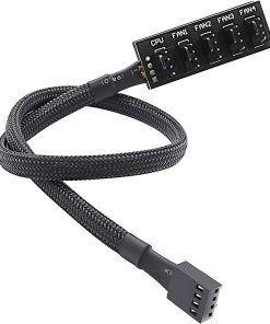 PWM Fan Hub – PC CPU Cooling, 4 Pin/3 Pin Power Fan Extension Cable Hub Splitter Adapter, Sleeved Case for 12V Desktop Computer Cooler Fans, 1-to-5 Way (15.7 Inch)