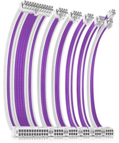 Antec PSU Sleeved Extension Cable Kit, 24pin ATX, 4+4pin EPS, 8-pin PCI-E, 6pin PCI-E, 30cm Length with Combs – Purple-White (PSUSCW30-205-P-W)