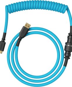 Glorious Coiled USB Type-C Keyboard Cable – Artisan Braided, Tight Springy Coils, 5-Pin Aviator Detachable Connector, Plastic Molded USB Housing, 90° Cable Orientation, 1.3M, Blue | GLO-CBL-COIL-EB