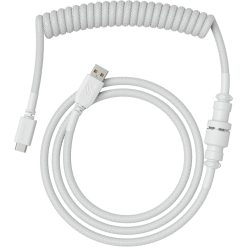 Glorious Coiled USB Type-C Keyboard Cable – Artisan Braided, Tight Springy Coils, 5-Pin Aviator Detachable Connector, Plastic Molded USB Housing, 90° Cable Orientation, 1.3M, White | GLO-CBL-COIL-WHITE