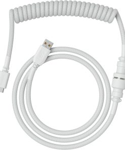 Glorious Coiled USB Type-C Keyboard Cable – Artisan Braided, Tight Springy Coils, 5-Pin Aviator Detachable Connector, Plastic Molded USB Housing, 90° Cable Orientation, 1.3M, White | GLO-CBL-COIL-WHITE