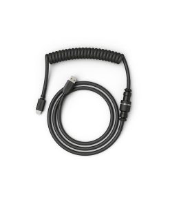 Glorious Coiled USB Type-C Keyboard Cable – Artisan Braided, Tight Springy Coils, 5-Pin Aviator Detachable Connector, Plastic Molded USB Housing, 90° Cable Orientation, 1.3M, Black | GLO-CBL-COIL-BLACK