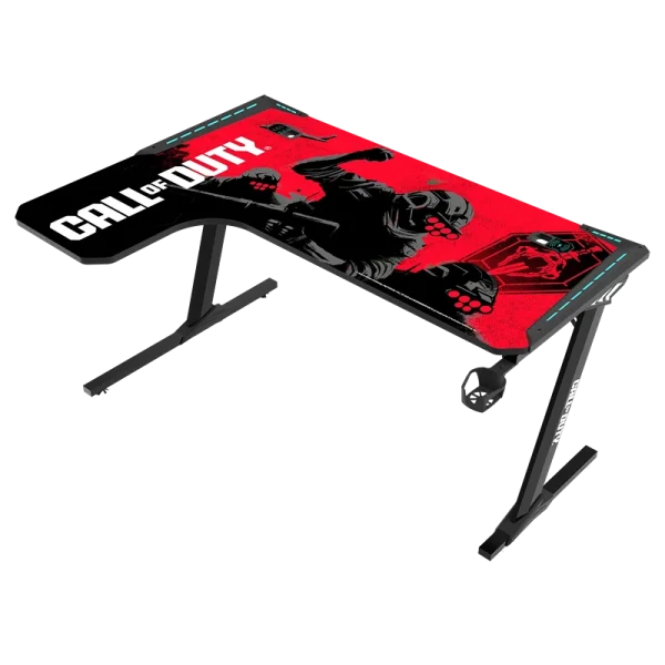 GAMEON Call Of Duty Phantom XL-L RGB Gaming Desk, L-Shaped, Flowing Light, Mouse Pad, HP Hook, Cup Holder, Cable Management, Gamepad Holder, Qi Wireless Charger & USB Hub – Black-Red (COD-PHANTOMXL-L-01)