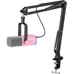 Fifine Streaming Microphone Set – XLR/USB Dynamic Gaming Microphone for Podcasting and Vocal Recording, PC Mic with RGB, Gain Knob, Headphones Jack, Compatible with PS5/Mac, AmpliGame AM8T Pink