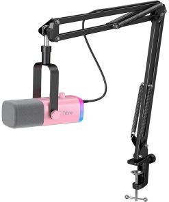 Fifine Streaming Microphone Set – XLR/USB Dynamic Gaming Microphone for Podcasting and Vocal Recording, PC Mic with RGB, Gain Knob, Headphones Jack, Compatible with PS5/Mac, AmpliGame AM8T Pink