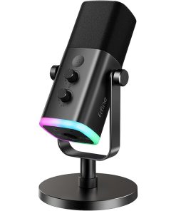 FIFINE XLR/USB Dynamic Microphone for Podcast Recording – PC Gaming Streaming Mic with RGB Light, Mute Button, Headphones Jack, Desktop Stand, Vocal Mic for Singing, YouTube Compatible | AmpliGame AM8