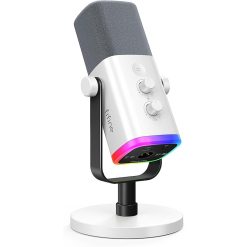FIFINE XLR/USB Gaming Microphone – Streaming and Podcasting PC RGB Mic, Gain Knob, Mic Mute, Monitoring Jack, Desktop Stand, High-Quality Audio for Recording and Video Creation, White | AmpliGame AM8