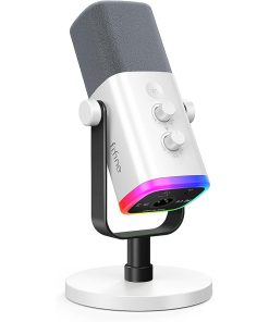 FIFINE XLR/USB Gaming Microphone – Streaming and Podcasting PC RGB Mic, Gain Knob, Mic Mute, Monitoring Jack, Desktop Stand, High-Quality Audio for Recording and Video Creation, White | AmpliGame AM8