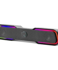 HP DHE-6002 Wired Speaker, 3.5mm Aux Connectivity, Surround Sound, PC & Phone Compatible, Easy Volume Controls, Touch-Controlled RGB Lighting – Black