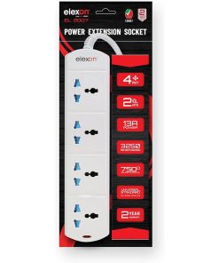Alternative view of Elexon (EL 2007) Universal Power Extension Cord with 4 Power Sockets, 2 Meter Cable, 4 Way Power Strip, ESMA Certified - White