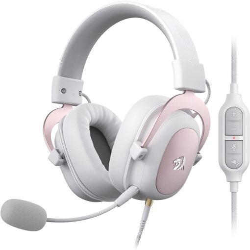 Redragon H510W Zeus 2 Wired Gaming Headset, High Definition Audio, Powerful Bass, White, with Microphone for PC, Mobile, PS4 – Virtual 7.1 Sound