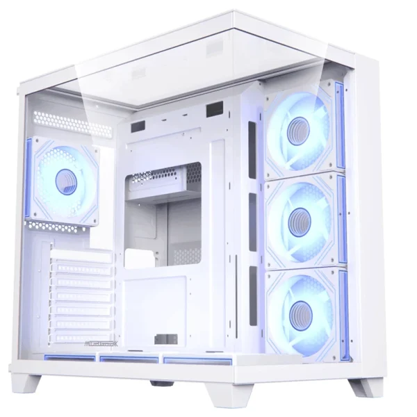 Acegeek Horizon White Type C ATX Case – 7x RGB 120mm Fans, Dual Side Tempered Glass, 3x HDD Slots, Motherboard Supports Up to ATX, GPU Max Up to 410mm, White