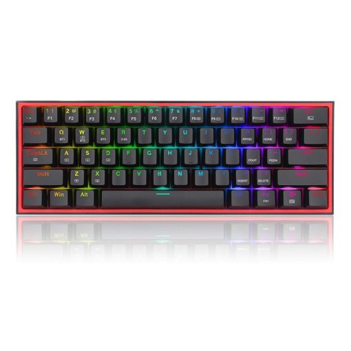 Redragon Fizz Pro K616-RGB Ultra-Portable Wired/Wireless RGB Mechanical Gaming Keyboard - 61 Keys, Hot-Swappable Red Switch, Bluetooth & 2.4G Connectivity, 20 Backlight Modes, Black | K616-RGB