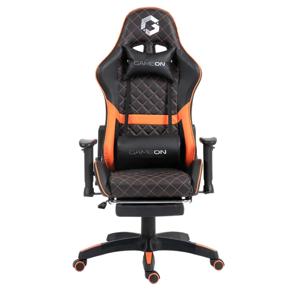 GAMEON Gaming Chair with Foot Rest, Ergonomic Design, Orange/Black, Adjustable for Ultimate Comfort – Model GO-BC4D-BO