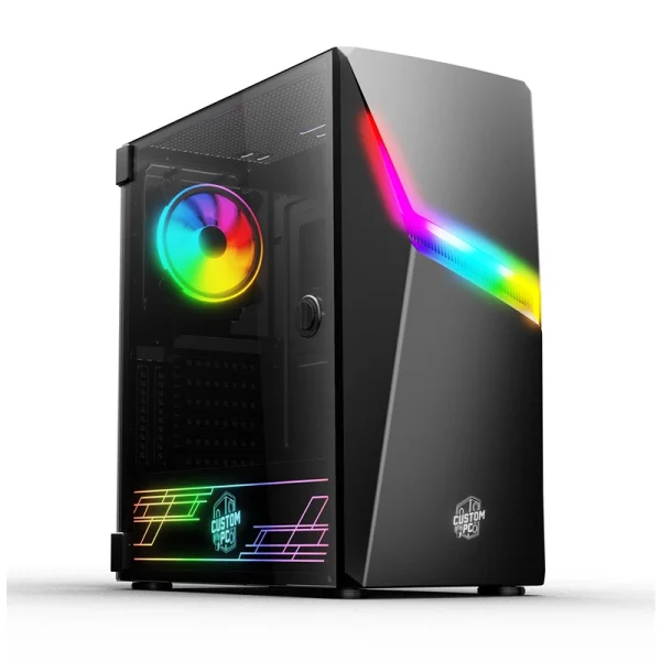 Custom PC “Warrior RGB” High-Performance Computer Case with Enhanced Cooling – 1x 120mm ARGB Fan and 2x 120mm Standard Fans