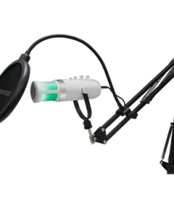 Twisted Minds W108 USB Microphone (With Stand) – Dynamic RGB Lighting, Sleek White Design, Professional Sound Quality for Streamers and Gamers