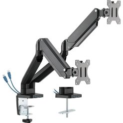 Twisted Minds Premium Dual Monitor Arm – Aluminum Gas Spring Pole Mounted, Detachable VESA Plate, 2 Accessible USB 3.0 Ports, Free Tilt Design, Black (Model TM-26-C012U)