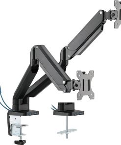 Twisted Minds Premium Dual Monitor Arm – Aluminum Gas Spring Pole Mounted, Detachable VESA Plate, 2 Accessible USB 3.0 Ports, Free Tilt Design, Black (Model TM-26-C012U)