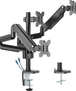 Twisted Minds Premium Triple Monitor Arm – Supports Up to 27" Screens, Aluminum Pole Mounted Gas Spring, USB Ports, 360° Rotary VESA Plate, Black (Model TM-26-C018UP)