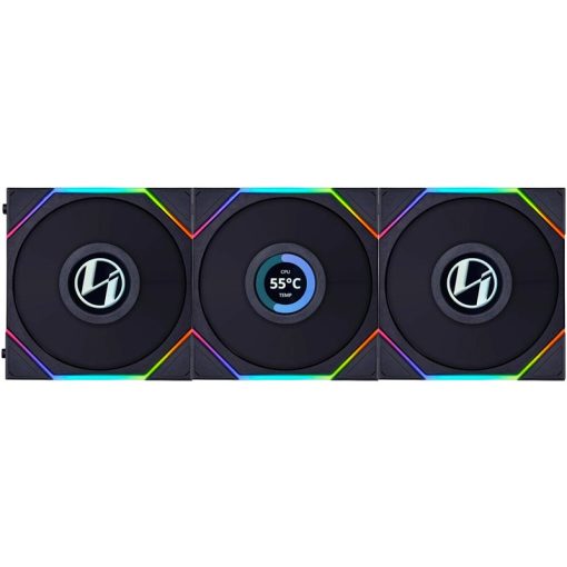 Lian Li UNI FAN TL LCD 120 RGB – 3-Pack, Black, Includes Controller (Model 12TLLCD3B)