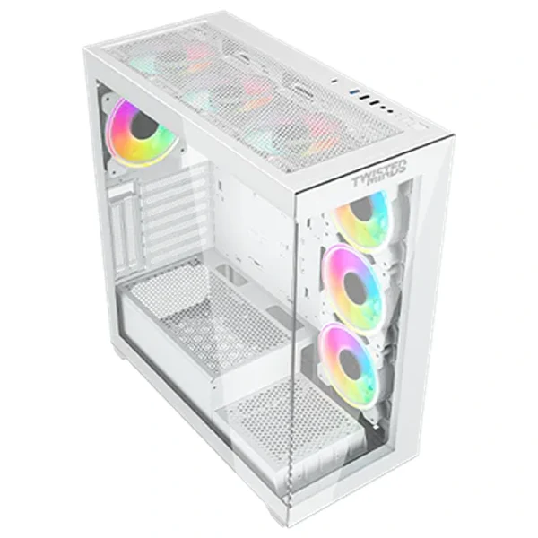 Twisted Minds Quantum Mid-Tower Case – Two Panel Front & Left Side Tempered Glass, 7 ARGB Fans, White - Image 2