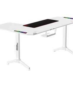 White RGB gaming desk for dual monitor setup