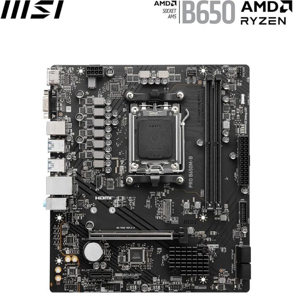 MSI Pro B650M-B AM5 mATX AMD Motherboard – AMD B650 Chipset, 2x DDR5 Slots, 96GB Max Memory, 1x M.2 Slot, 1x PCI-E x16, 4x SATA 6G, Realtek RTL8125BG LAN, HDMI & VGA Output (Model 911-7E28-005) - Image 2