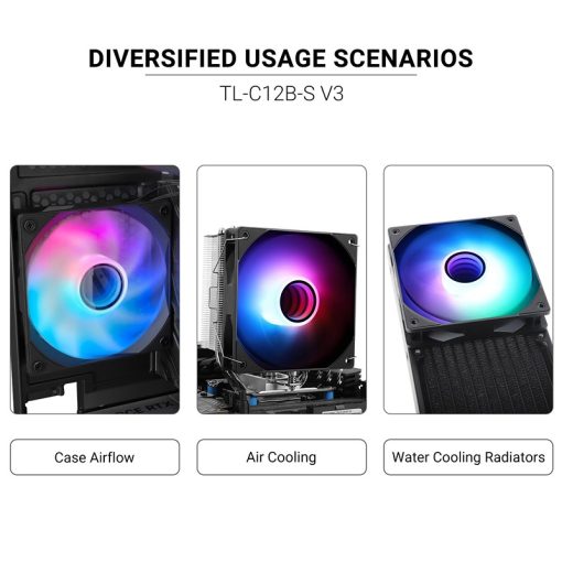 Thermalright TL-C12B-S V3 120mm ARGB CPU Cooling Fan, 1500RPM Speed, Whisper-Quiet 4pin PWM, Black Case Fan with S-FDB Bearing and ARGB Mirror Light Effect (Single Fan) - Image 2