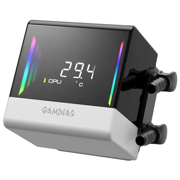 GAMDIAS CHIONE E4 240mm AIO Liquid CPU Cooler with Digital Display, PWM Pump, Hidden Cable Design, ARGB PWM Fan, Intel LGA 1700/1200 & AMD AM5/AM4 Compatibility – White - Image 2