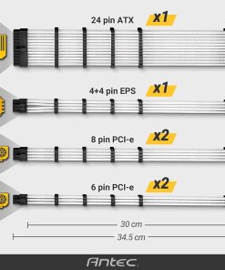Alternative view of Antec Power Supply Sleeved Cable Kit, 24pin ATX, 4+4pin EPS, 8-pin PCI-E, 6pin PCI-E, 30cm Length with Combs – Purple-Black