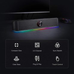 Alternative view of Redragon GS560 Adiemus RGB Desktop Soundbar, 2.0 Channel PC Speaker with Dynamic Lighting Bar, Touch-Control Backlit, Volume Knob, USB Powered with 3.5mm Cable