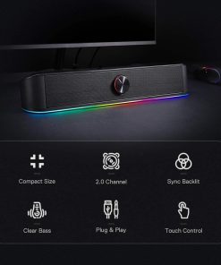 Alternative view of Redragon GS560 Adiemus RGB Desktop Soundbar, 2.0 Channel PC Speaker with Dynamic Lighting Bar, Touch-Control Backlit, Volume Knob, USB Powered with 3.5mm Cable