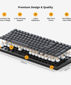 Alternative view of Glorious GMMK 2 Gaming Keyboard Base - Full Size Barebones Kit, Hot Swappable Black Mechanical Keyboard - Modular, Wired, RGB Backlit, PC Setup Accessories - 96%, Black