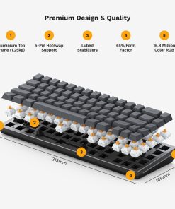 Alternative view of GLORIOUS Gaming GMMK 2 Compact 65% Barebones (Frame Only) - Mechanical Gaming Keyboard Frame, Compact TKL Size (65%), Aluminium, Customisable, Per Key RGB, American QWERTY Layout - Black