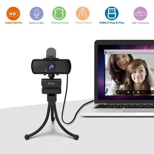 Fifine 2K Webcam 1440P – Computer Web Camera with Privacy Cover & Tripod, Plug & Play 4MP HD USB PC Webcam, Built-in Dual Mic for Streaming, Recording, Video Calling, High-Resolution Clarity - Image 2