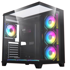 Acegeek Horizon Black Type C ATX Case with RGB cooling fans and dual glass panels.
