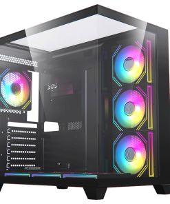 Acegeek Horizon Black Type C ATX Case with RGB cooling fans and dual glass panels.