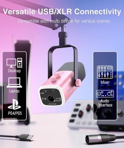 Alternative view of Fifine Streaming Microphone Set – XLR/USB Dynamic Gaming Microphone for Podcasting and Vocal Recording, PC Mic with RGB, Gain Knob, Headphones Jack, Compatible with PS5/Mac, AmpliGame AM8T Pink