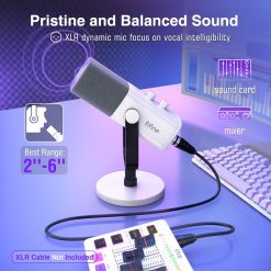 Alternative view of FIFINE XLR/USB Gaming Microphone – Streaming and Podcasting PC RGB Mic, Gain Knob, Mic Mute, Monitoring Jack, Desktop Stand, High-Quality Audio for Recording and Video Creation, White | AmpliGame AM8