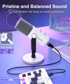 Alternative view of FIFINE XLR/USB Gaming Microphone – Streaming and Podcasting PC RGB Mic, Gain Knob, Mic Mute, Monitoring Jack, Desktop Stand, High-Quality Audio for Recording and Video Creation, White | AmpliGame AM8