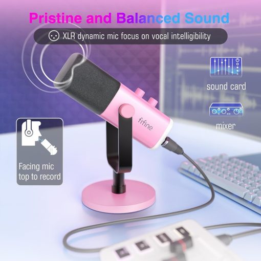 FIFINE AmpliGame AM8P USB/XLR Stand-Alone Microphone – Uni-Directional Dynamic Mic, Supports PC/PS4/PS5, Mute Button, RGB Lighting, Volume Control, Headphone Terminal, Audio Mixer Compatible - Image 2