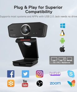 Alternative view of Redragon GW800 1080P PC Webcam with Built-in Dual Microphone, 360° Rotation, 2.0 USB Web Camera – 30 FPS for Online Courses, Video Conferencing & Streaming