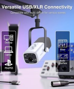 Alternative view of FIFINE Gaming XLR/USB Microphone Kit – Streaming Dynamic Mic Set for PC, Computer Mic for Vocal Podcast Recording and Voiceover, with Headphones Jack, Gain Knob, Arm Stand, White | AmpliGame AM8T