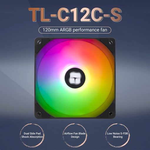 Thermalright TL-C12C-S - 120mm ARGB Case Cooler Fan, 4-Pin PWM Silent Computer Fan with S-FDB Bearing, Up to 1550RPM Cooling Fan - Black - Image 2