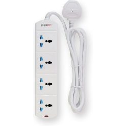 Elexon (EL 2007) Universal Power Extension Cord with 4 Power Sockets, 2 Meter Cable, 4 Way Power Strip, ESMA Certified - White