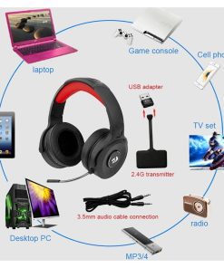 Alternative view of Redragon H818 PRO PELOPS Wireless/AUX Virtual 7.1 Surround Gaming Headset, 12-Hour Battery Life, Lightweight for PC, PS4/5, XBOX & Smartphone